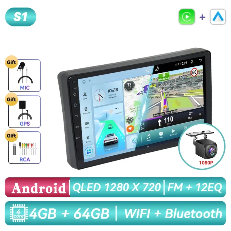 Android autoradio, multimediaspeler, navigatie, GPS, Carplay, autostereo voor Toyota FunCargo Yaris Verso 1999 - 2006
