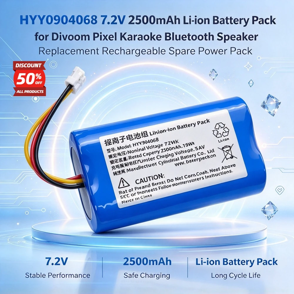 HYY0904068 7.2V 2500mAh Li-ion Battery Pack for Divoom Pixel Karaoke Bluetooth Speaker Replacement Rechargeable Spare Power Pack