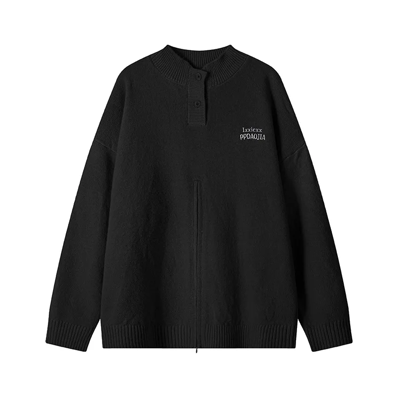 Big And Tall Men's 5XL Heavy Knit Sweater Half Zip Letter Embroidery Comfort Fit Premium Quality Trendy Street Style M-XXXXXL