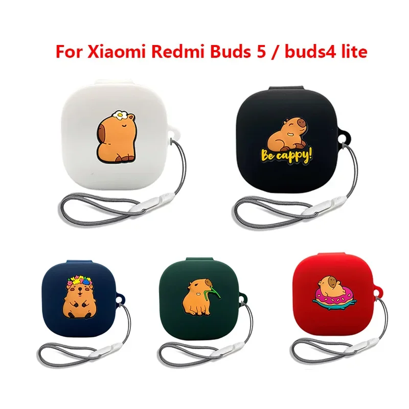สัตว์ใหม่ Capybara หูฟังสําหรับ Xiaomi Redmi Buds 5/Buds 4 Lite ซิลิโคนบลูทูธหูฟังกล่องชาร์จฝาครอบป้องกัน