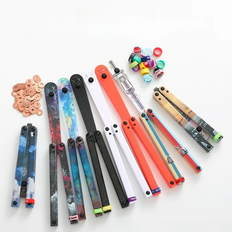 

Practice Safe Unsharpened Balisong Training Knife - Fancy Plastic Butterfly Knife Design Folding Practice Knife