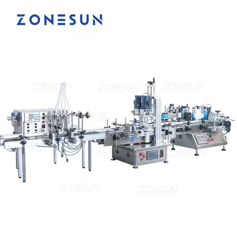 ZONESUN piccola bottiglia da tavolo liquido per bevande olio pompa magnetica riempimento tappatura etichettatrice linea di produzione