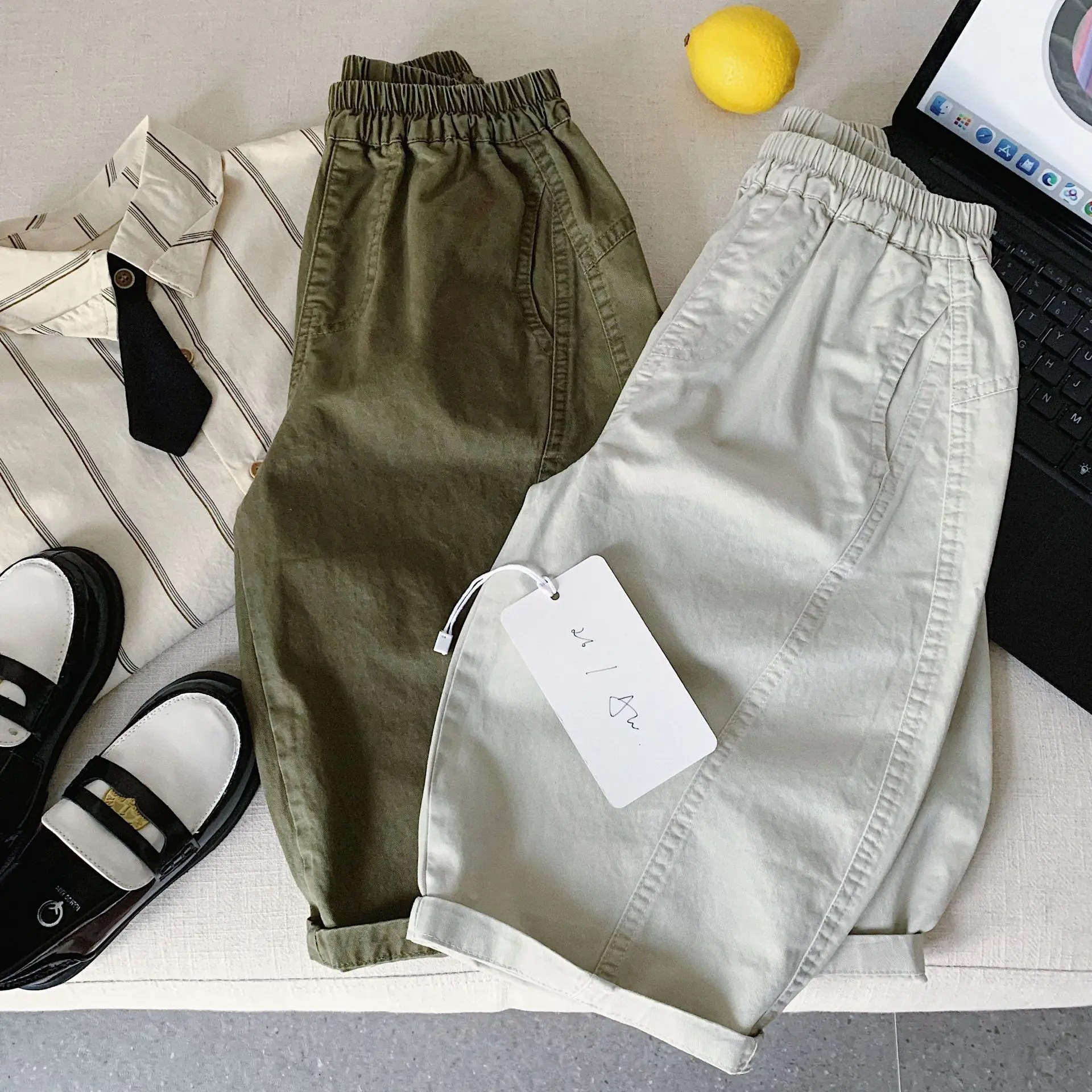 Children's Pants 2026 Spring and Autumn New Item, Boys' Solid Color Casual Carrot Small and Medium-sized Loose Pants