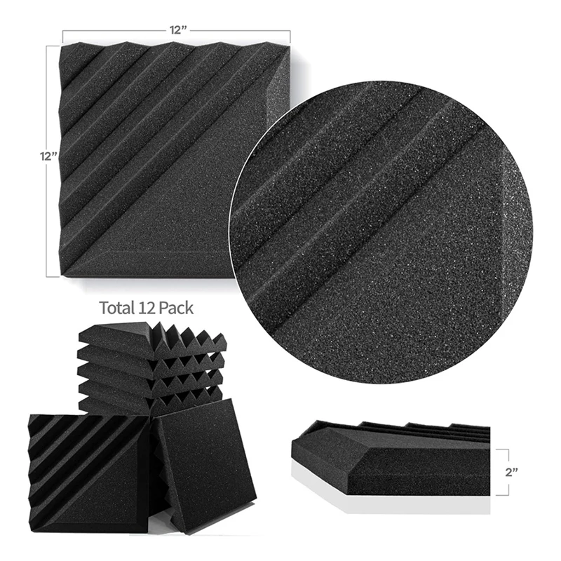 ABUG-12 Pack Sound Proof Foam Panels For Walls, 12X12x2 Inches Half-Slash Style Acoustic Panels For Home Studio