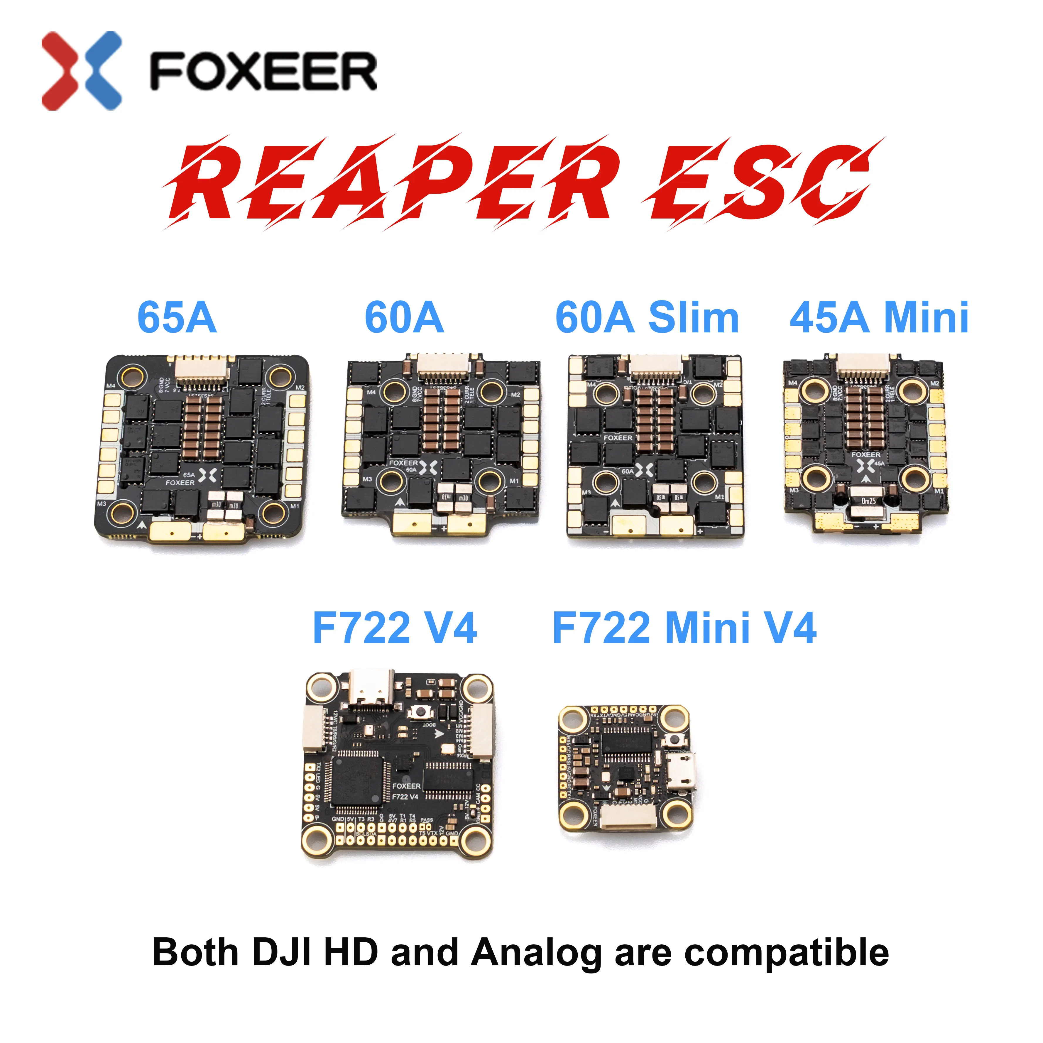 Foxeer Reaper F4 128K 45A 60A 64A 4in1 ESC & F722 V4 ICM42688 Flight Controller 3-8S FPV 5-8 inch frame Drone parts DJI Analog