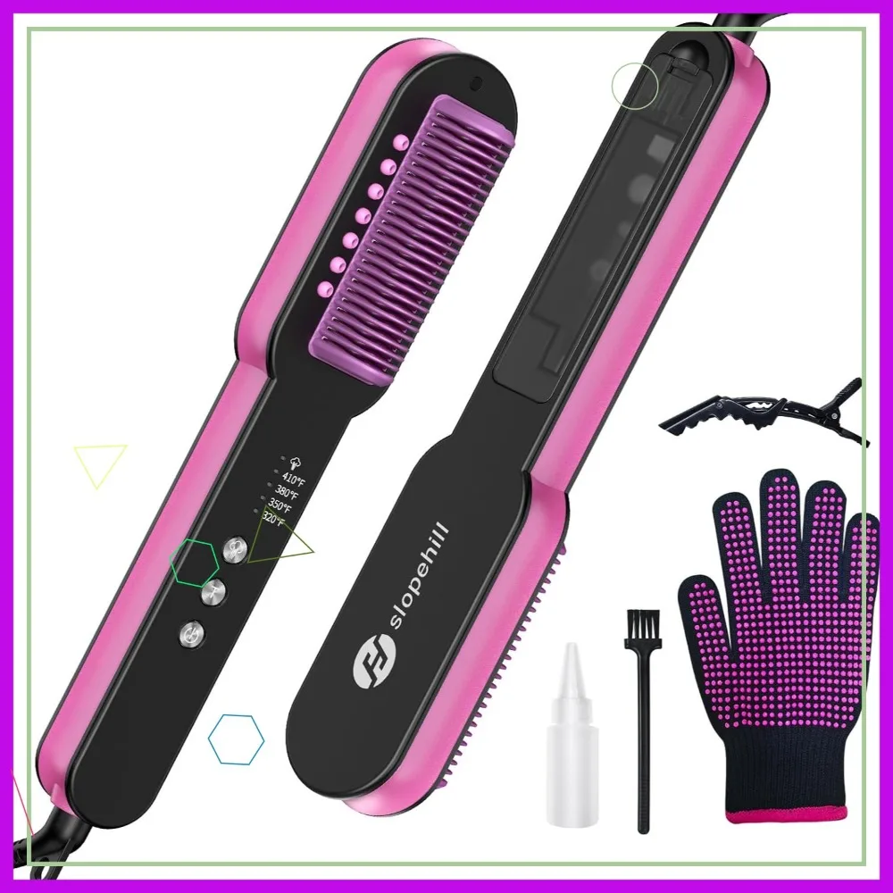 Ionic Steam Hair Straightener Brush  Fast Heating, 4 Temp Settings, Anti-Scald