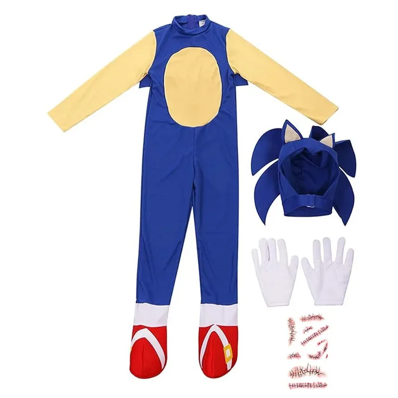 คอสเพลย์เครื่องแต่งกายสําหรับชายหญิงฮาโลวีนแกล้งเล่นHedgehog Jumpsuit Headpieceถุงมืออะนิเมะเล่นฟรีScar Patchอุปกรณ์เสริม