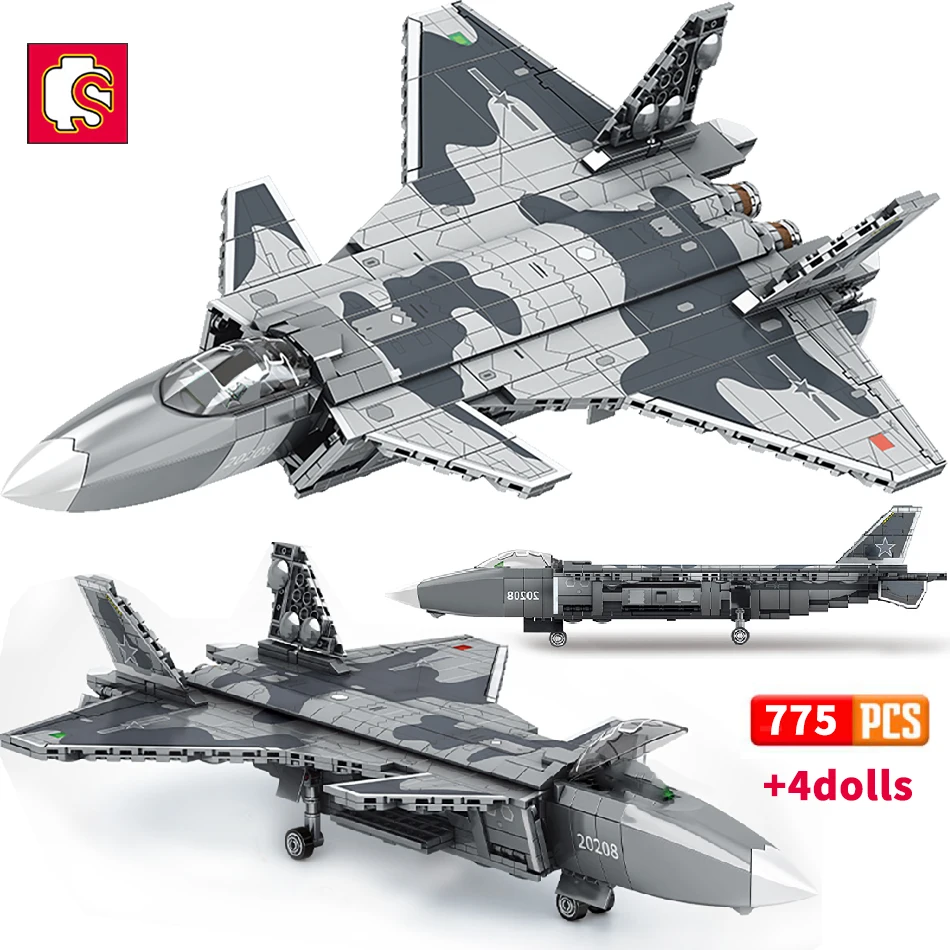 

SEMBO 775Pcs Military J-20 Stealth Fighter Attack Model Building Blocks City WW2 Soldier Weapons Bricks Figures Toys Children