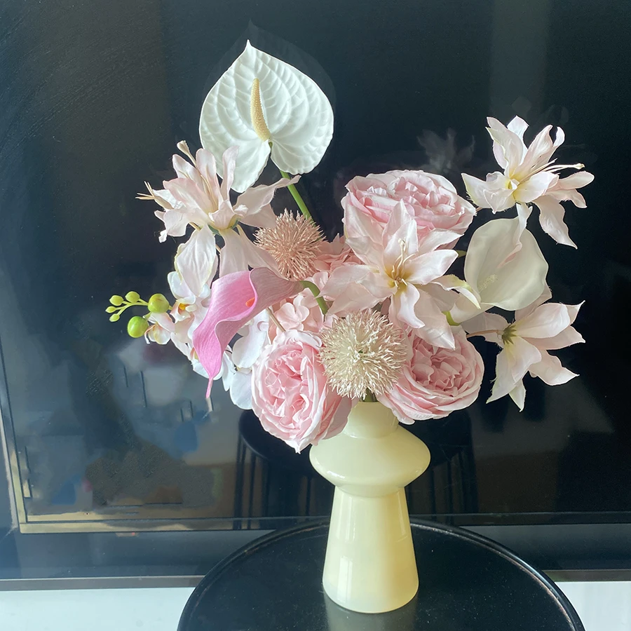 Pink Phalaenopsis Mixed and Matched Bouquet Simulation Flower Finished Product Fresh Home Hotel Model Room Decoration