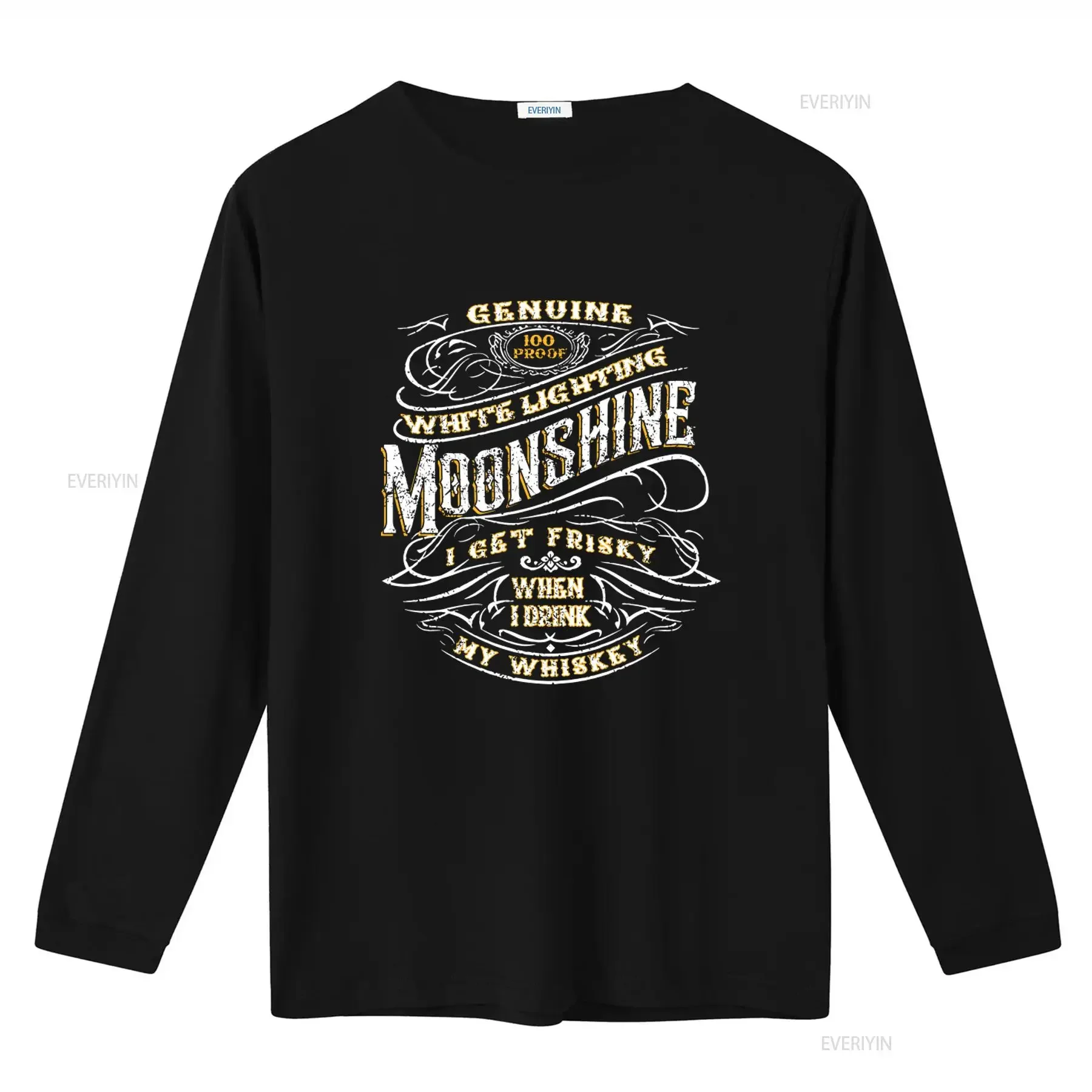 Genuine Moonshine White Lightning 100 Proof Old School Funny Men's T Shirt I Get Frisky When Drink My Whiskey vintage Washed