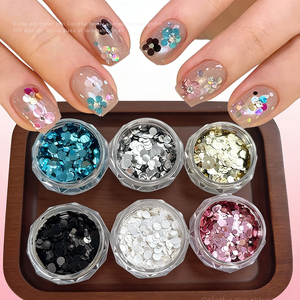 1-3mm Mix 6color 3D Polka Dot Nail Sequins 3D Mini Round Dots Paillettes Nail Charms Shiny Spliced Flower Glitter Nail Sequins