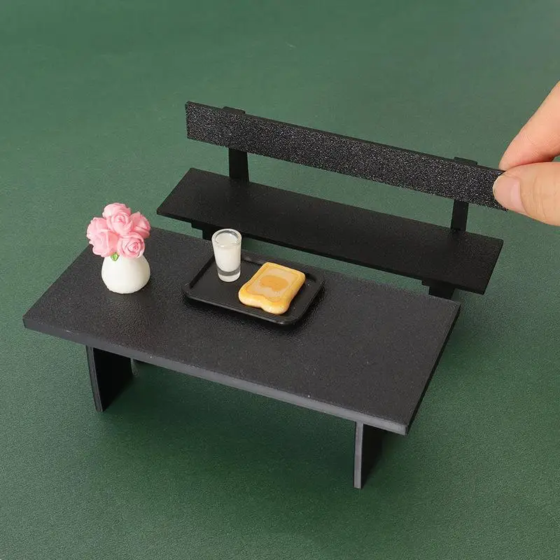 1 pezzo di casa delle bambole in miniatura tavolo nero e sedia mobili modello scena decorazione oggetti di scena accessori per casa delle bambole
