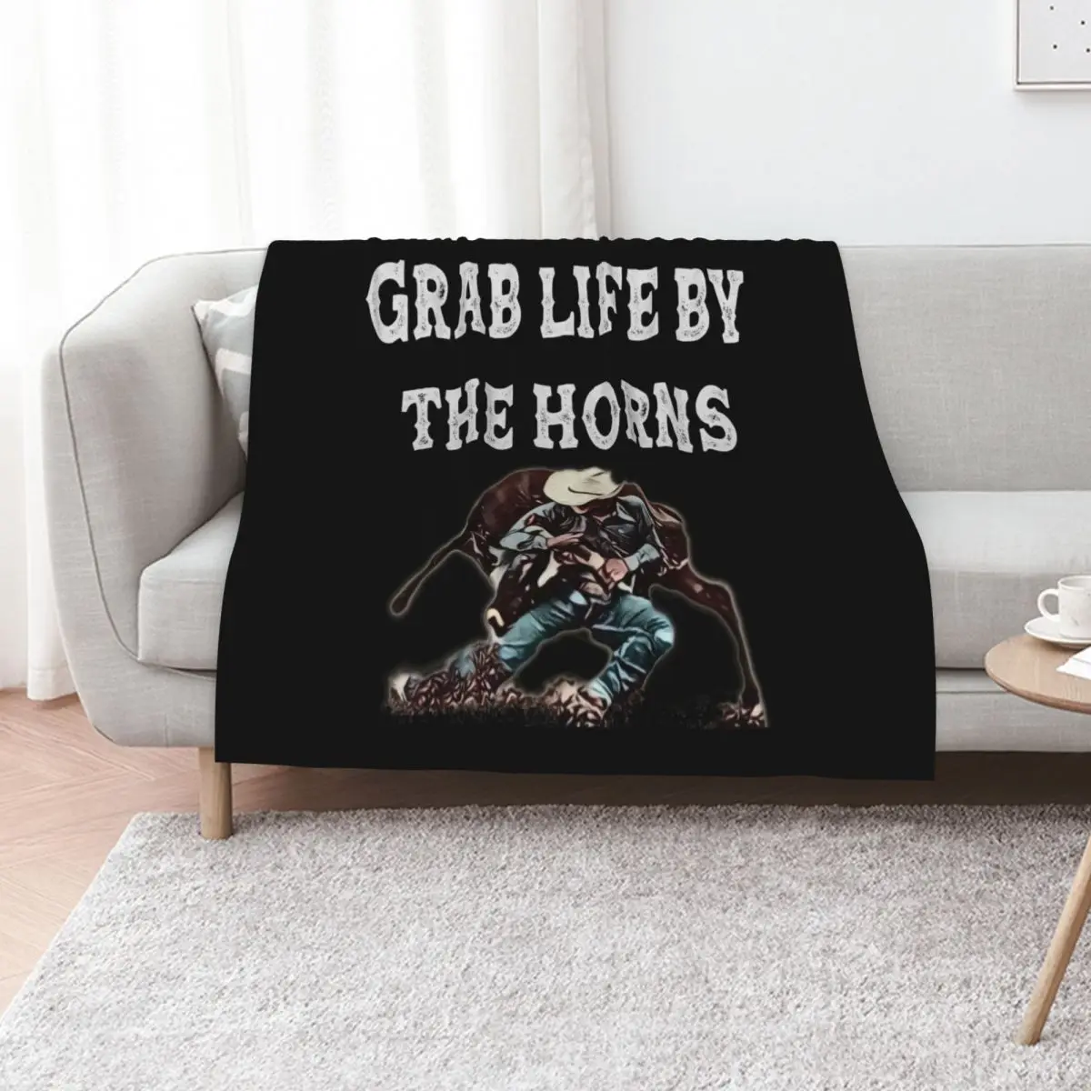 Grab Life By The Horns - Steer Wrestler Throw Blanket Luxurious Soft Blanket Holiday Gift for Family