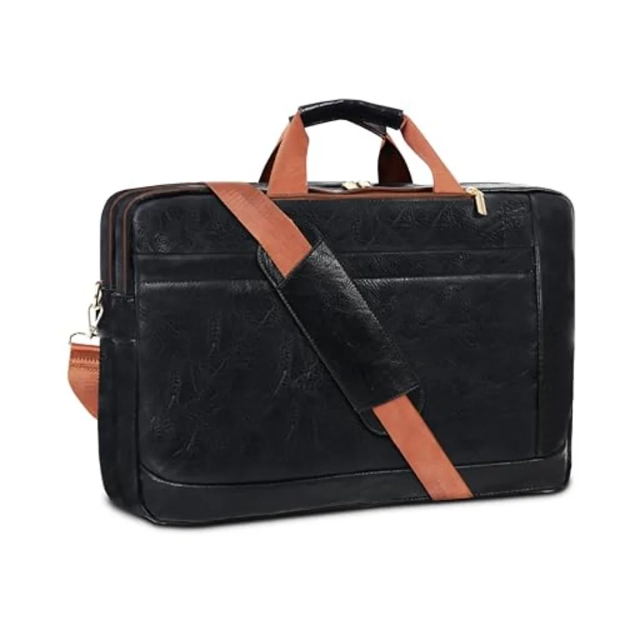 

Faux Leather Messenger Bag for Men 17-17.3 Inch: Laptop Bag Briefcase Comter Handbags Shoulder Crossbody Bag with Padded Laptop