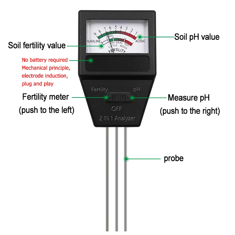 1 PC Soil Moisture Sensor Meter Plant Fertile pH Tester Monitor Fertility Acidity Alkali Test Soil Analyzer Gardening Detector