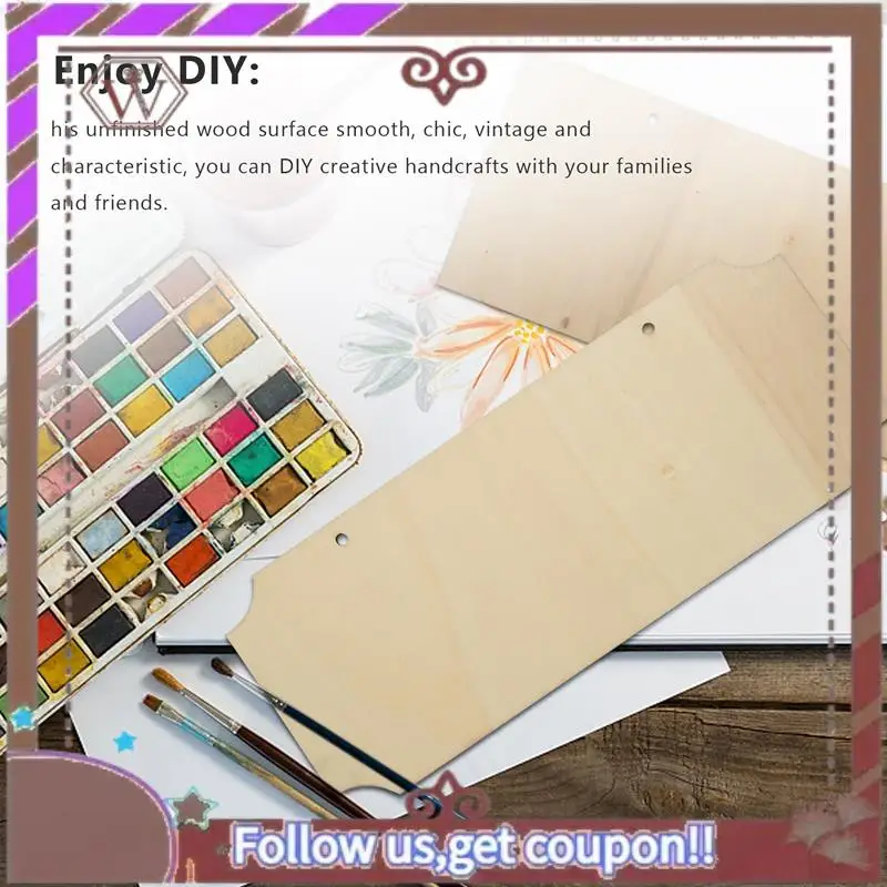 ABBG-10 Pieces Unfinished Hanging Wood Sign Rectangle Blank Wooden Plaque Banners With Ropes For Pyrography Painting Writing