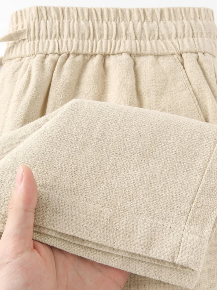 

Легкие дышащие повседневные брюки из хлопка и льна прямого кроя свободного силуэта для молодых мужчин на лето