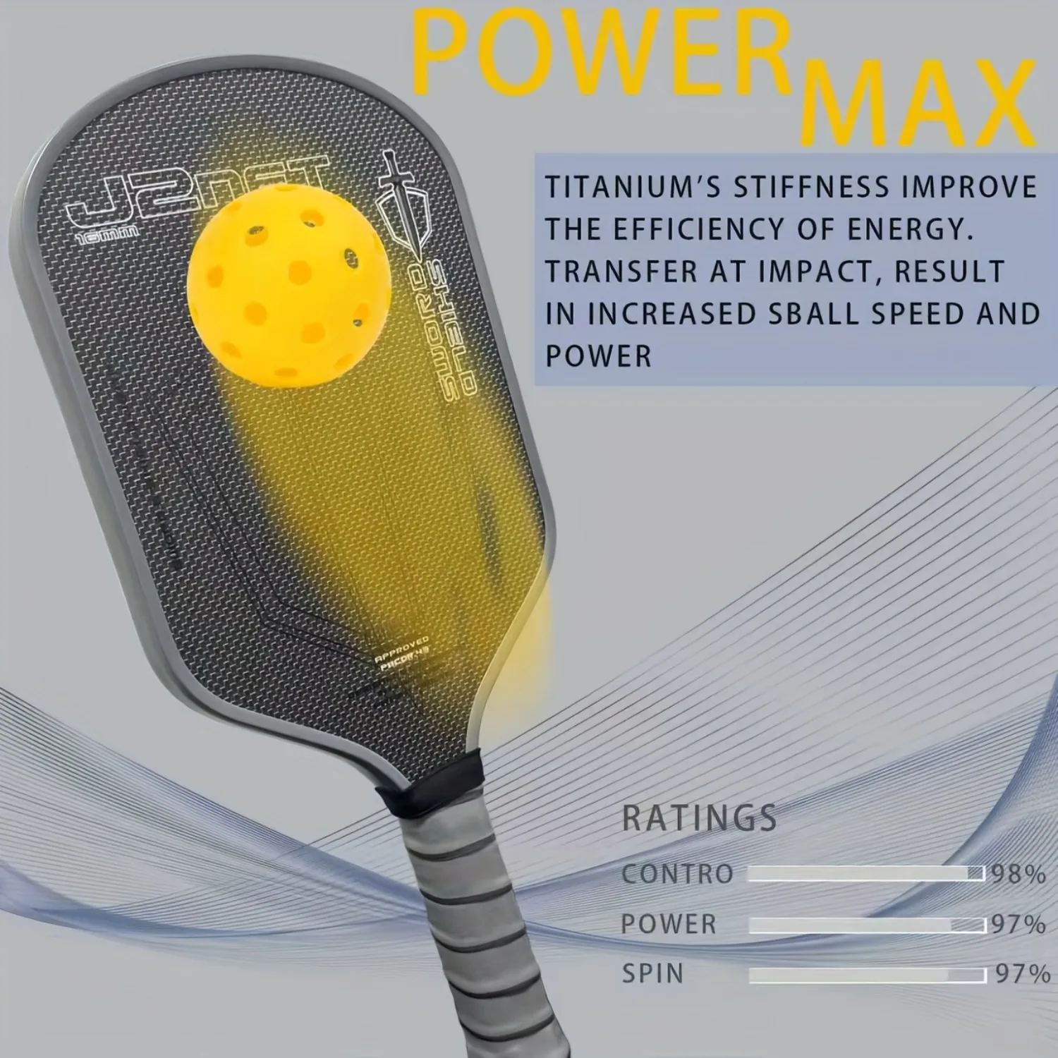 J2NT Sword & Shield Titanium Wire Woven Surface 16mm Honeycomb Core Pickleball Paddle High Spin Paddle Perfect Sports Gear