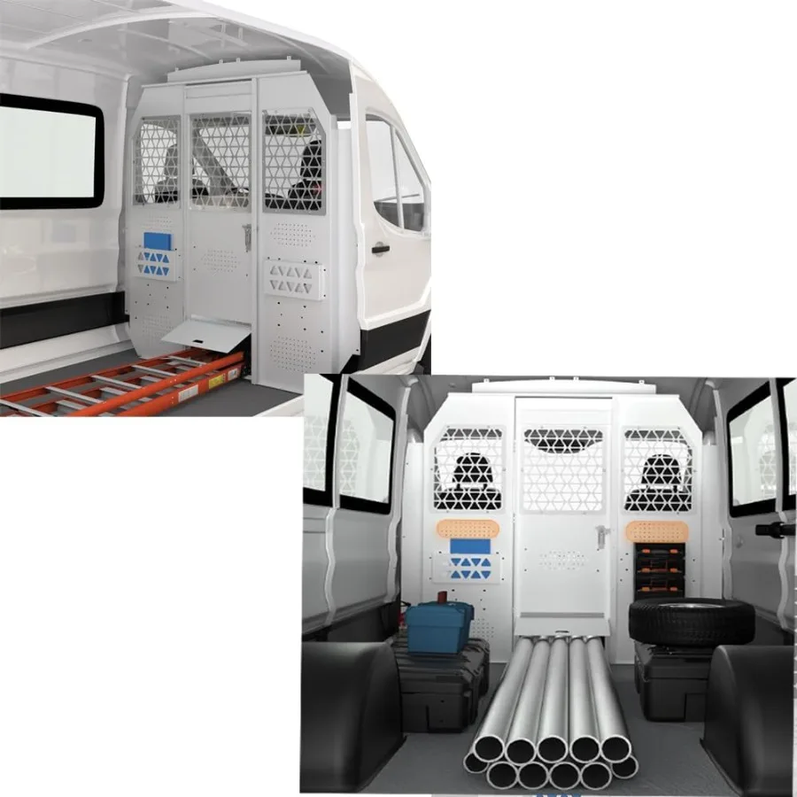 Van Bulkhead Safety Partition for Cargo Protection in Medium Roof  Transit 150 250 350 Vehicles Durable Steel Barrier with Whit