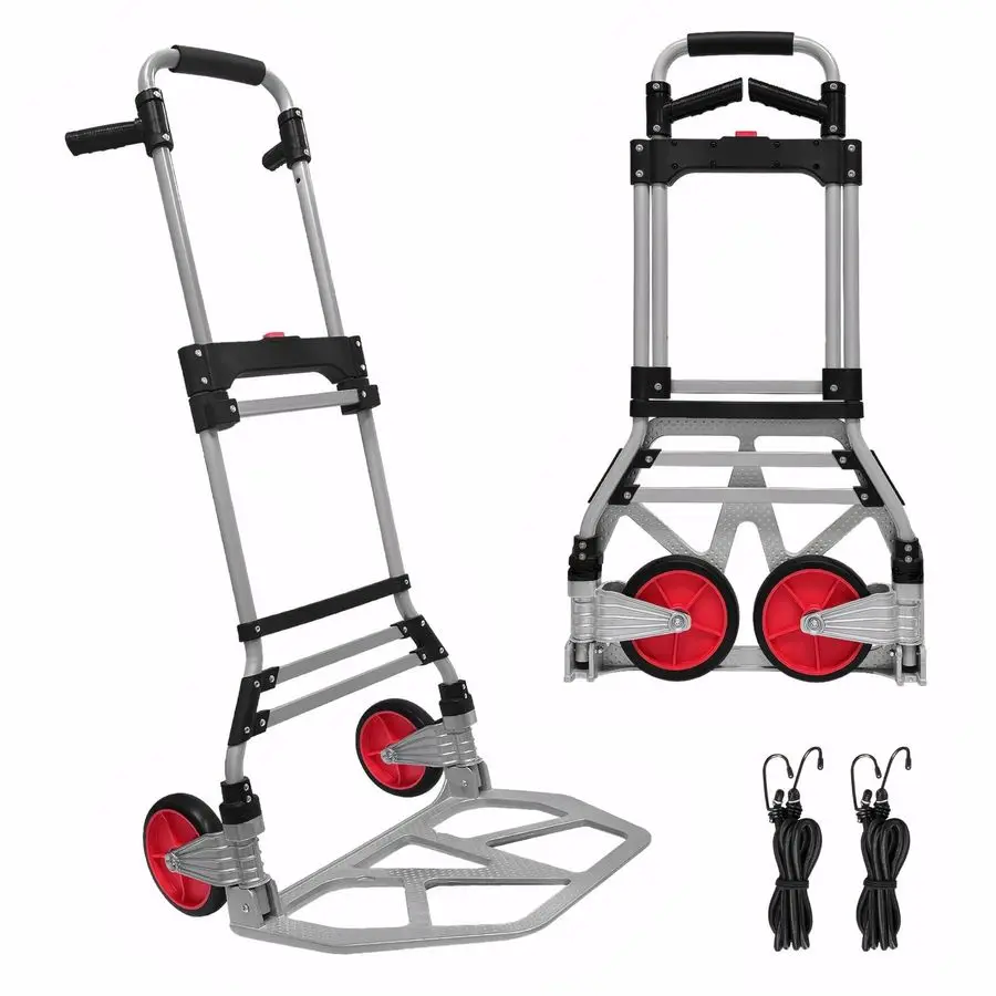 عربة دوللي للشاحنة اليدوية القابلة للطي LBS، إطار محور ألومنيوم مطور، عربة دوللي ألومنيوم محمولة بمقبض دوار وحبل مرن