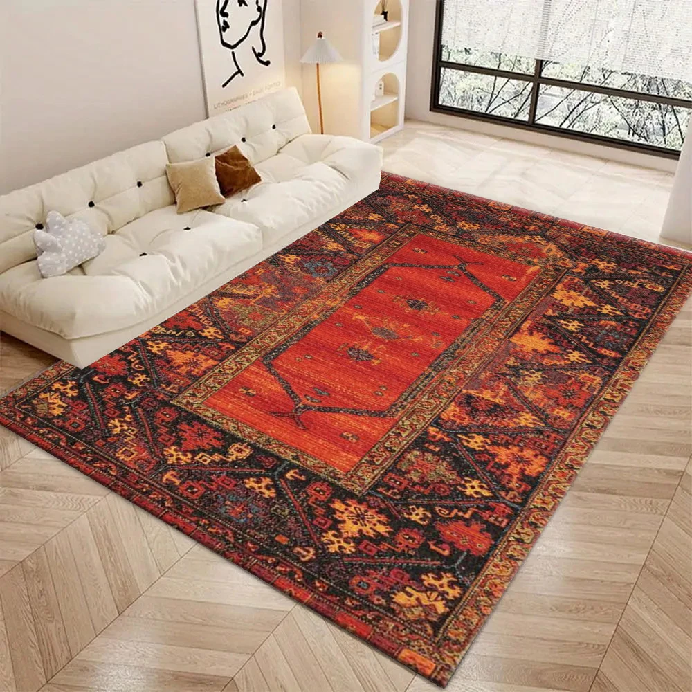Vintage Ethnic Oriental Area Rug Retro Red Distressed Floor Carpet Soft Rug For Living Room Bedroom Home Decor