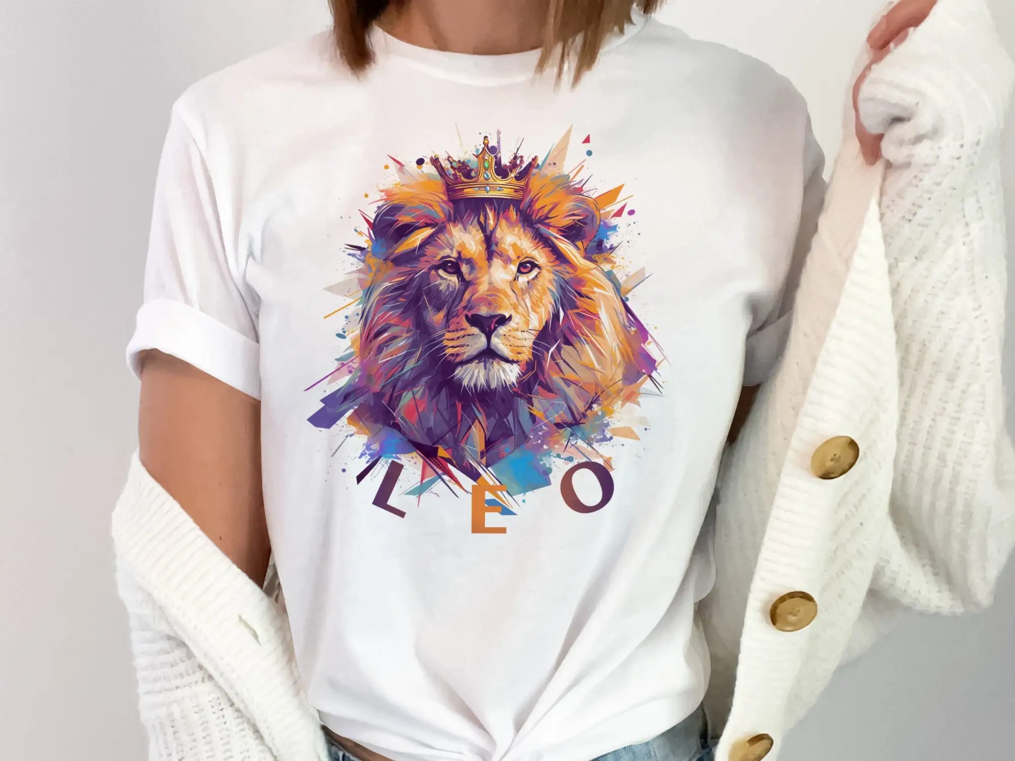 Leo Zodiac Lion T Shirt Artistic Unique Vibrant King Art Colorful