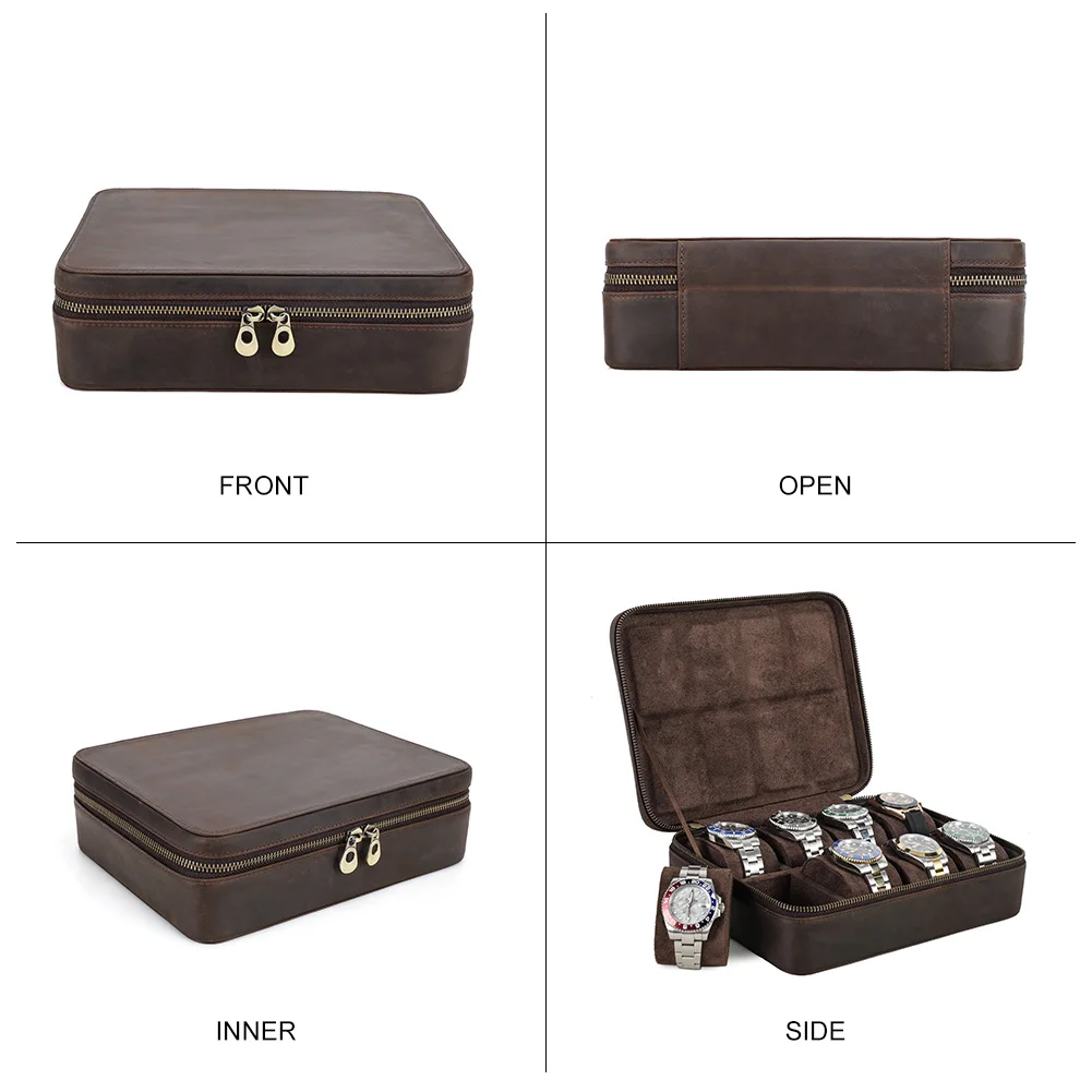 CONTACTS FAMILY 8/10/12 Slots Leather Watch Organizer Box Vintage Jewelry Storage Watch Case for Men Women Best Gift Box