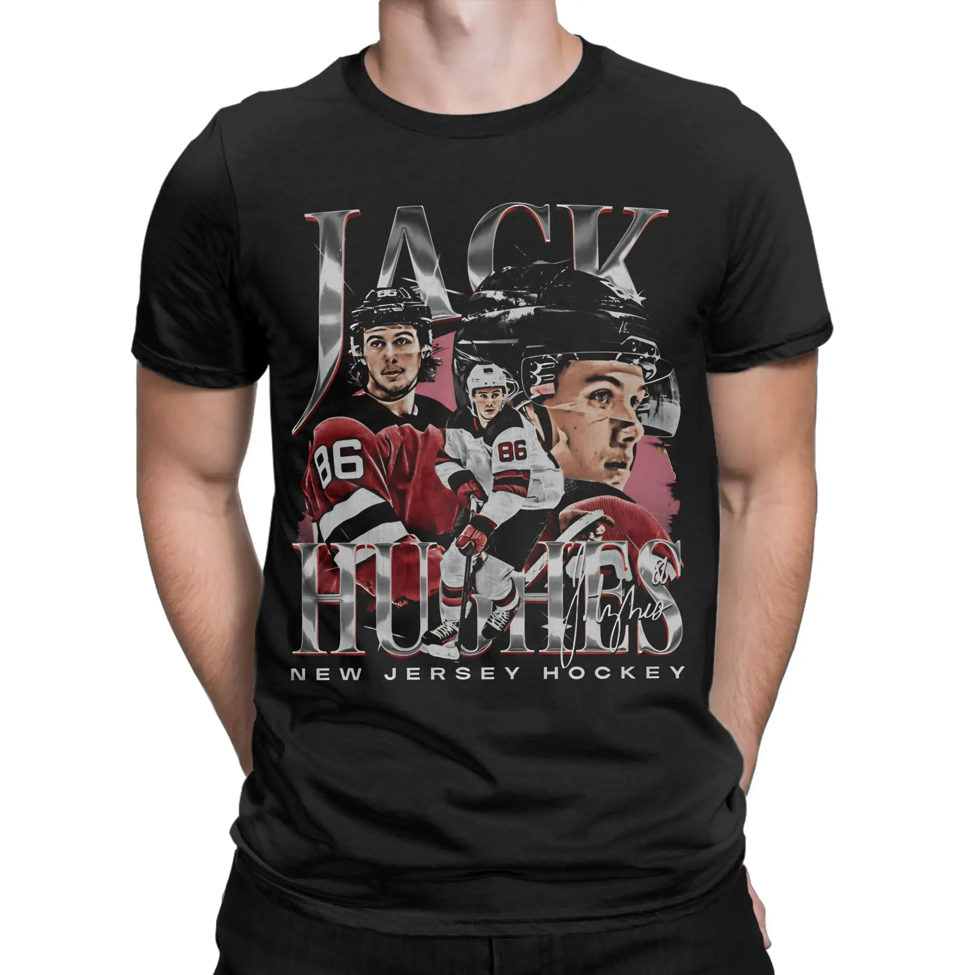 Men T-Shirts Jack Hughes New Jersey Vintage Humor 100% Cotton Tee Shirt Short Sleeve  T Shirts Round Neck Tops Gift Idea