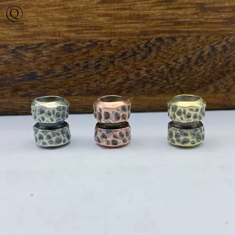 Irregular Hammer Texture Cylinder Brass EDC Knife Bead DIY Paracord Lanyard Pendant Outdoor Flashlight Umbrella Rope Accessories