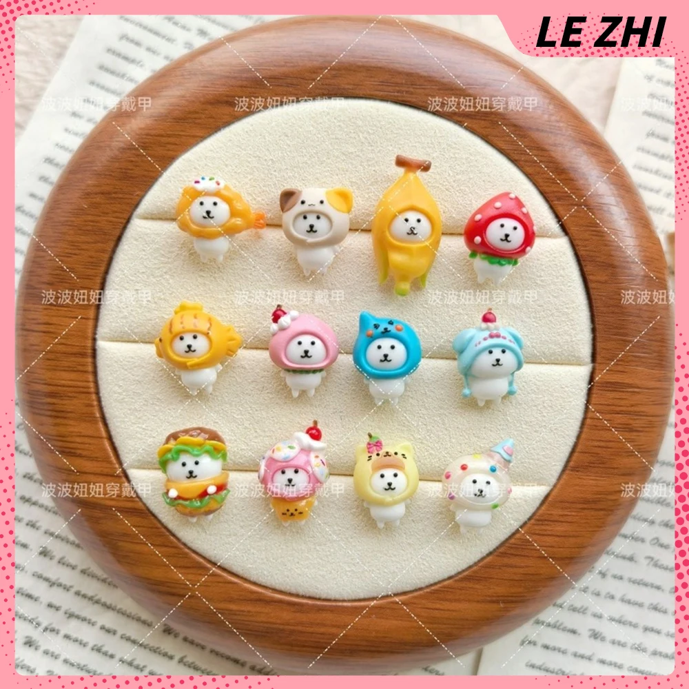 

2Pcs Kawaii Cartoon Joke Bear Cross Dressing Nail Accessories Hamburger Cake Ice Cream Banana Strawberry Nail Phone Cases Decor