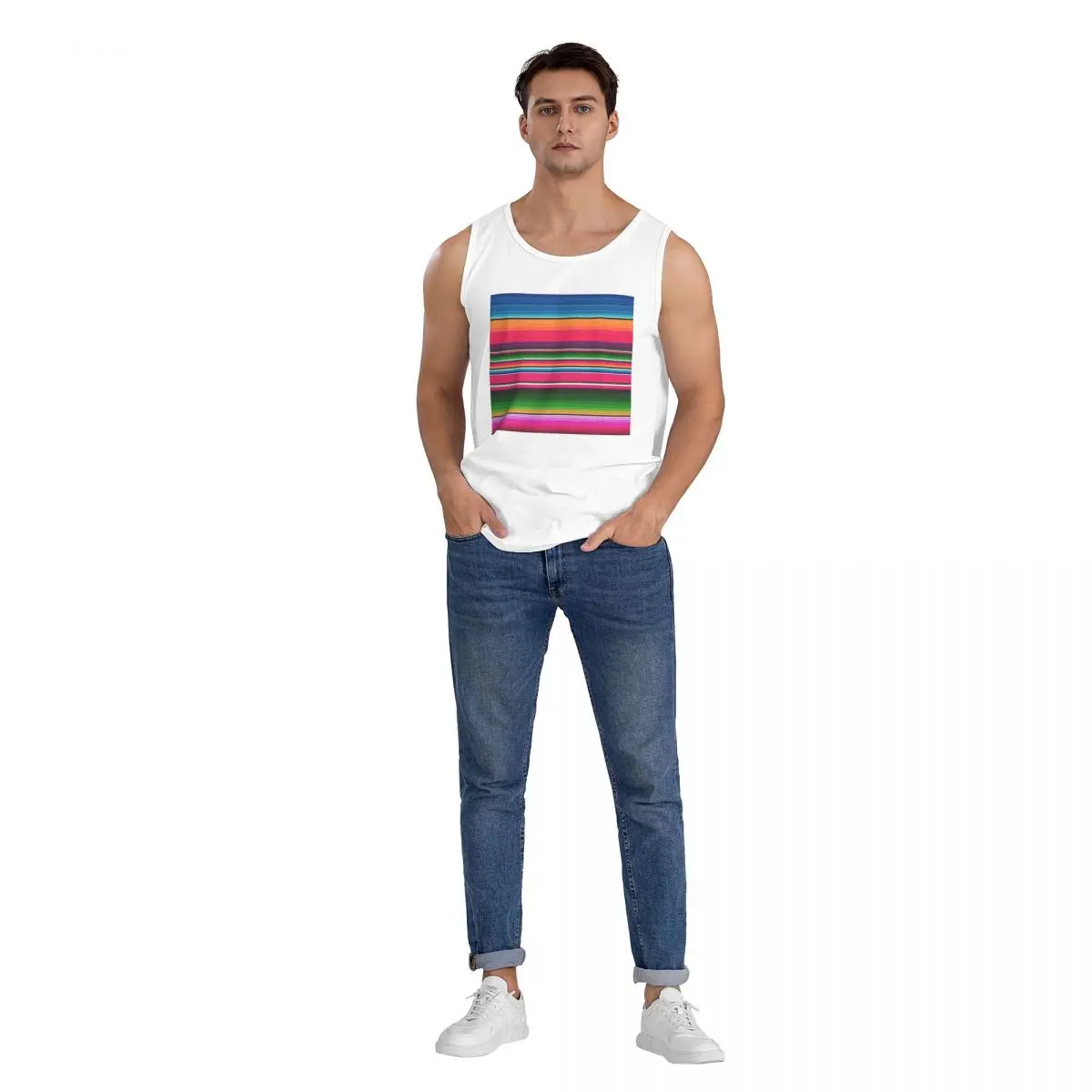 Mexican Blanket Striped Fiesta Serape 100% Cotton Men's Sweatshirt Vest Sleeveless Clothing Tees Men Tank Tops T-shirt - view 5