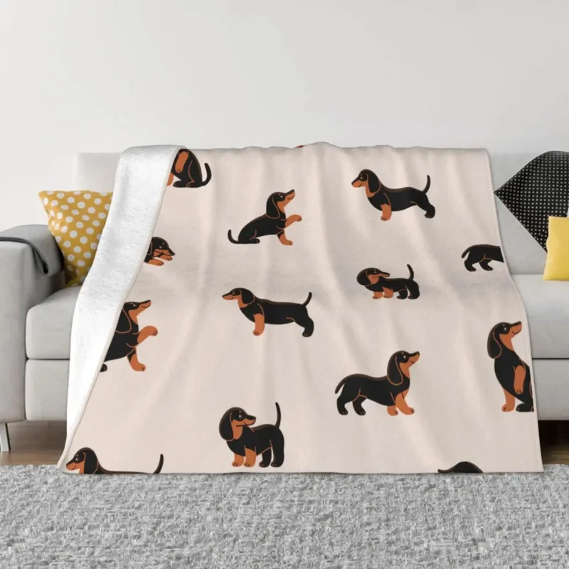 Cartoon Happy Dachshund Blanket Dog Lover Fuzzy Awesome Soft Throw Blanket for Chair Covering Sofa Autumn/Winter