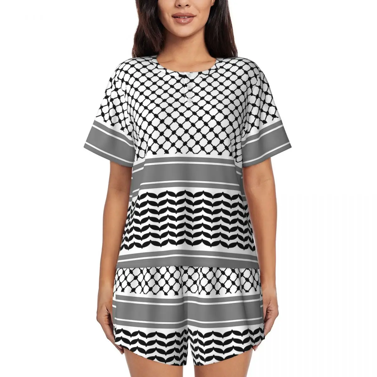 

Палестинские ночные рубашки с круглым вырезом и короткими рукавами, пижамный комплект для сна, свободные женские пижамы с короткими штанами