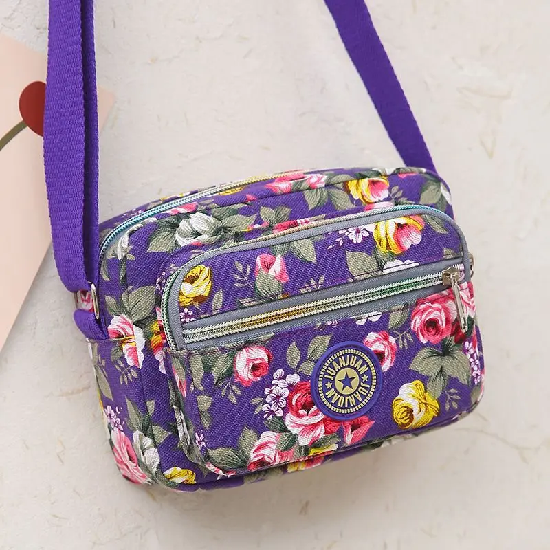 2023 New Nylon Ladies Messenger Bag Zipper Design Shoulder Bag Bandolera Mujer Printed flower Girl Student Phone shoulder bag