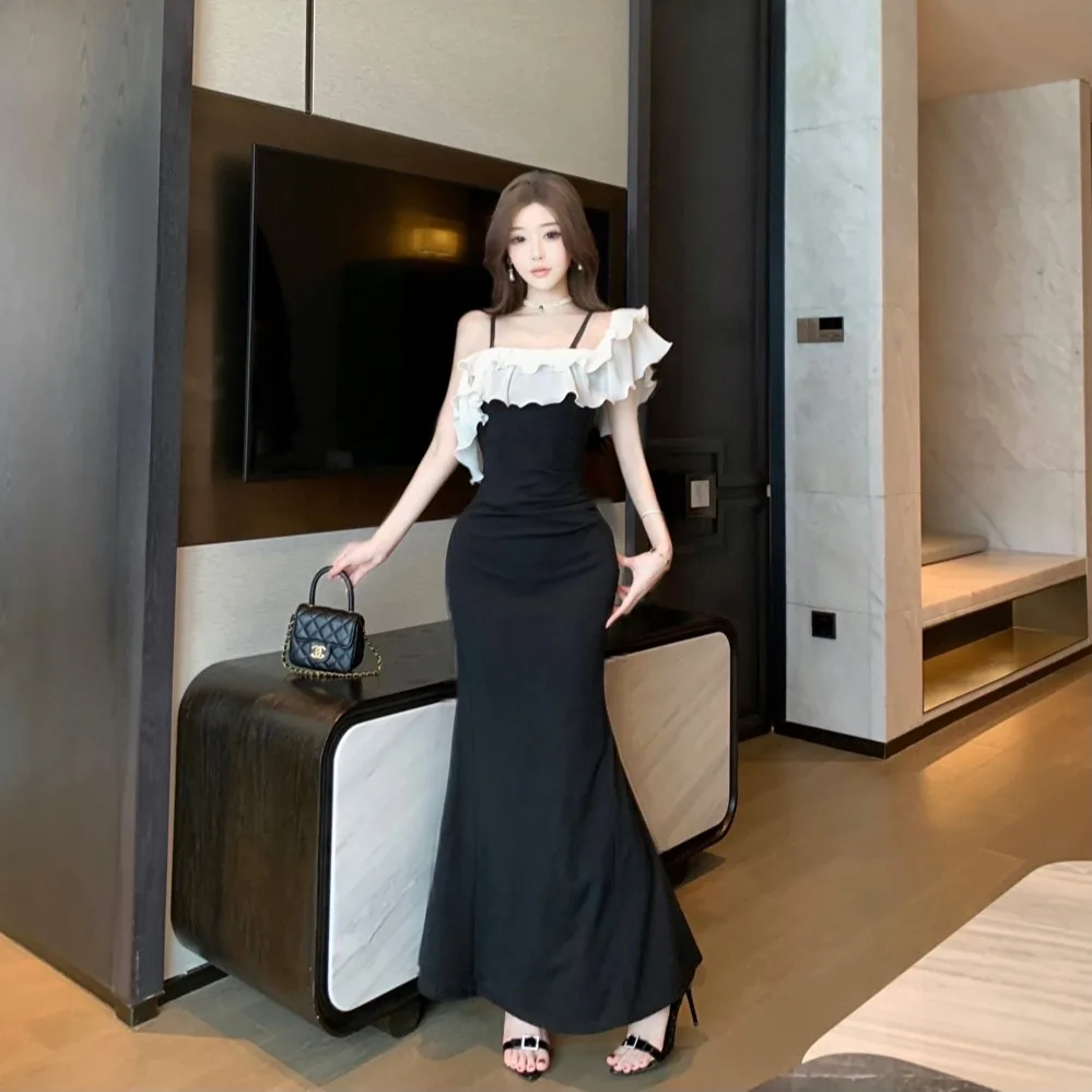 Sommer Damen Französisch Vintage Maxikleid Party Abend Altes Geld Schulterfrei Abendkleid Einteiliges Gyaru Coquette Abschlussdesign