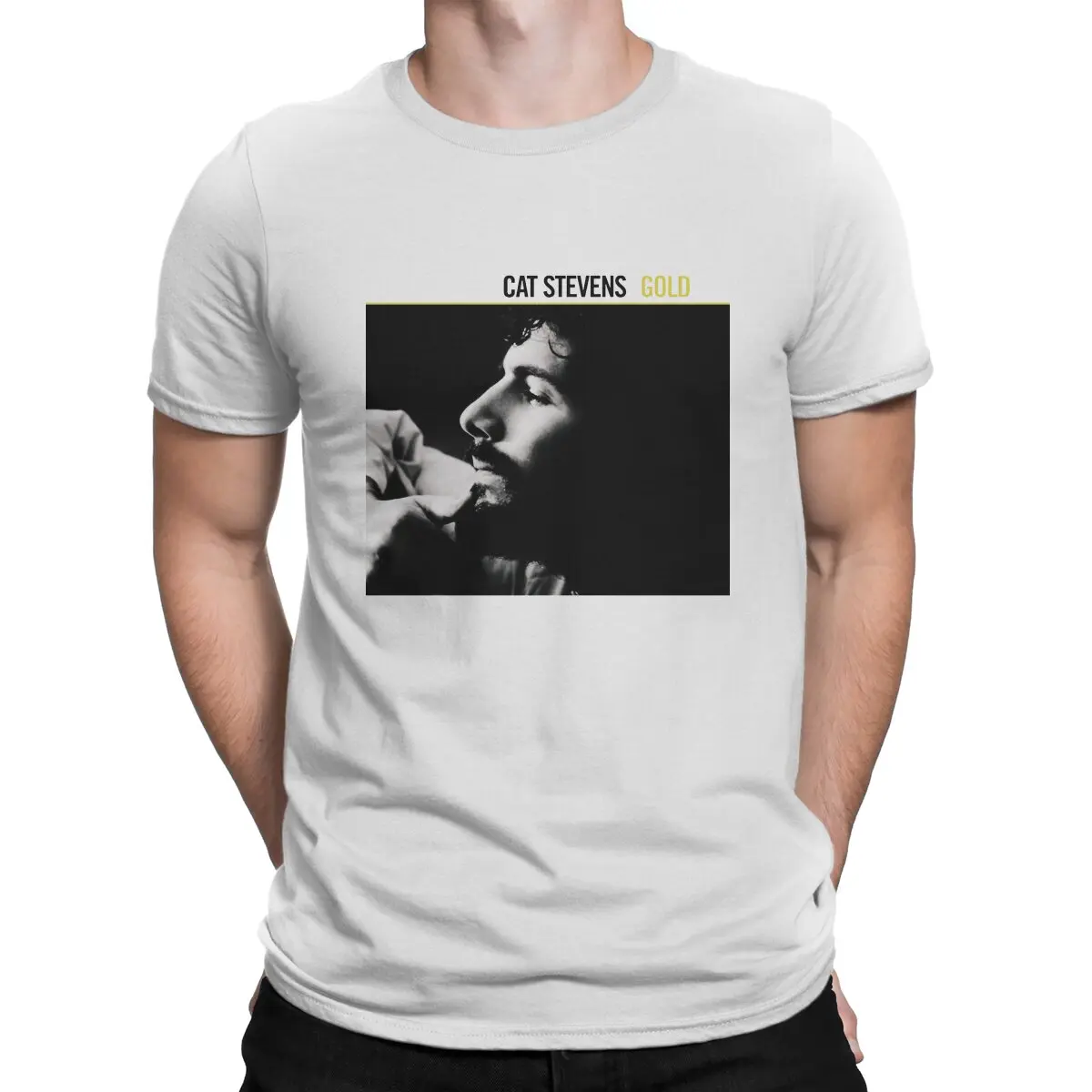 Gold T-Shirts for Men Cat Stevens Casual Pure Cotton Tees Crew Neck Short Sleeve T Shirt Unique Clothes