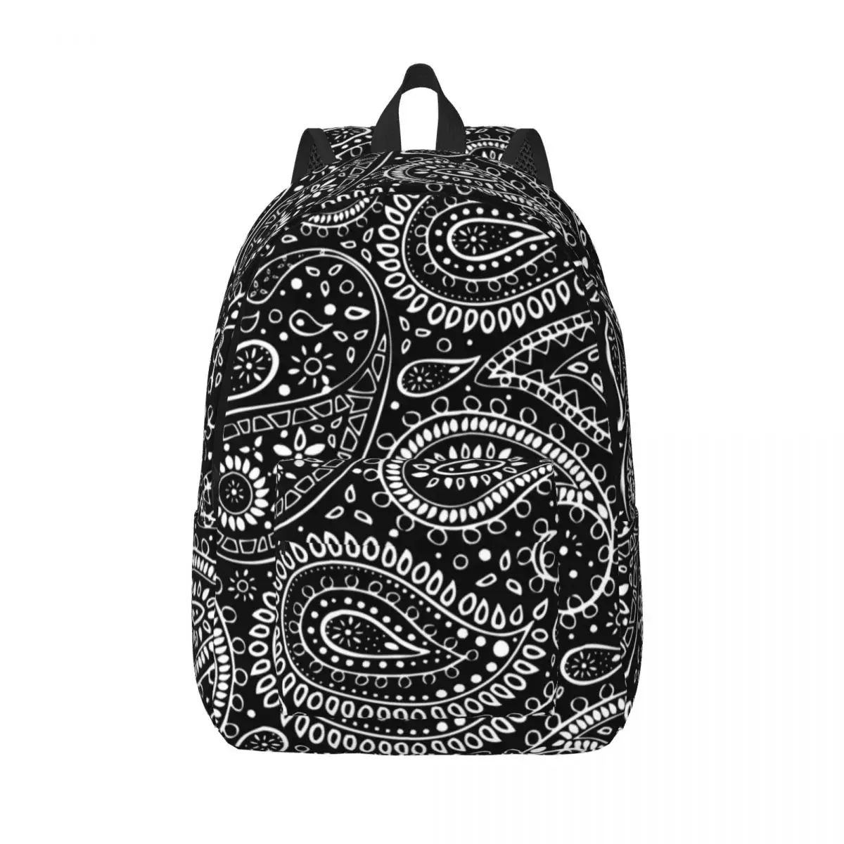 

Pretty Bohemian Art Paisley Black And White Teenage Backpack Student Hiking Travel Boho Daypack for Men Women College Canvas Bag