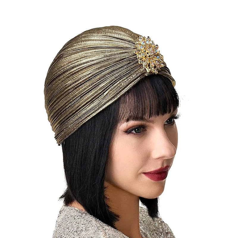 New Women Beads Pleated Turban Hat African Party Headpiece Nigeria Wedding Party Headwrap Muslim Hijab Cap Headscarf Bonnet