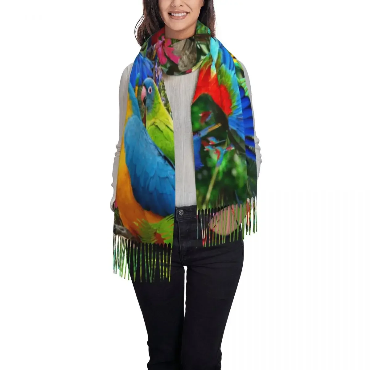 Personalized Print Cute Tropical Parrots Birds Scarf Men Women Winter Fall Warm Scarves Cockatiel Macaw Parrotlet Shawls Wraps