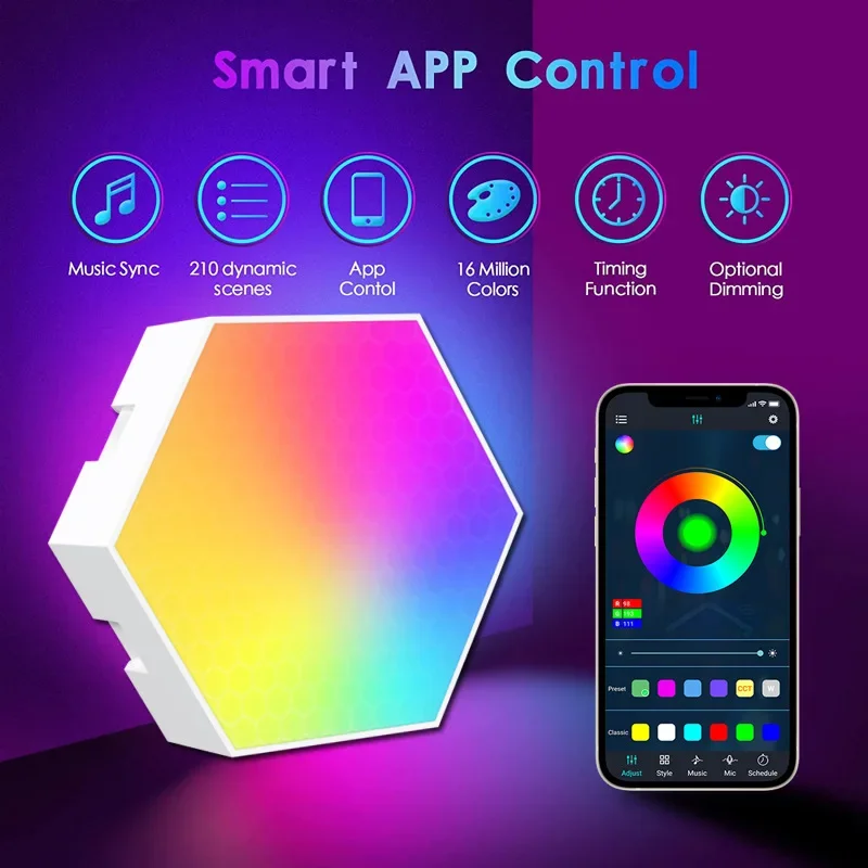 E-sports Ambient Light Hexagonal Honeycomb Sound Control LED Modules Intelligent APP Control Bedroom Night Light 2025 New