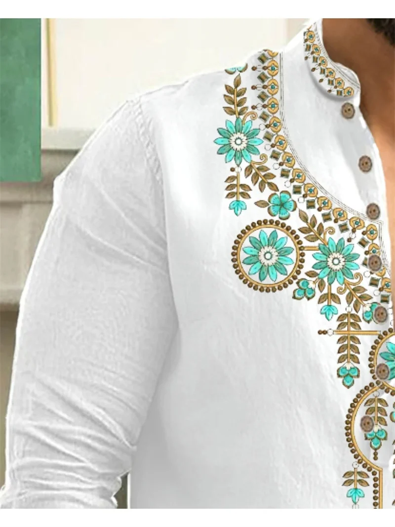 Vintage Ethnic Style Men's Long Sleeve Shirt Clothing Long Sleeve Clothing Casual Vintage Street Clothing Men's Clothing