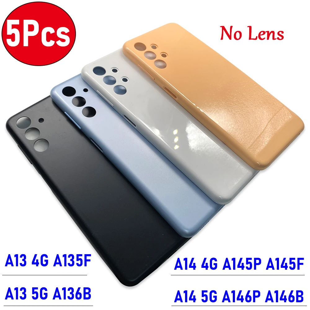 

5Pcs，NEW For Samsung A14 4G 5G Battery Back Cover Rear Door Replacement Parts Housing Case For Samsung A13 4G A135F 5G A136B