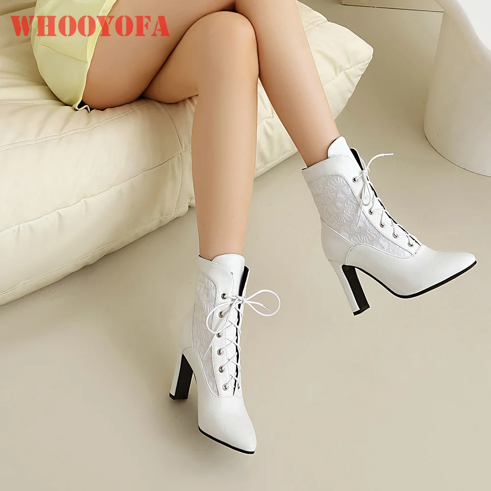 

2025 Новые зимние удобные белые черные женские ботильоны на высоком квадратном каблуке 8,5 см. Женские туфли плюс маленький большой размер 10 33 42 45