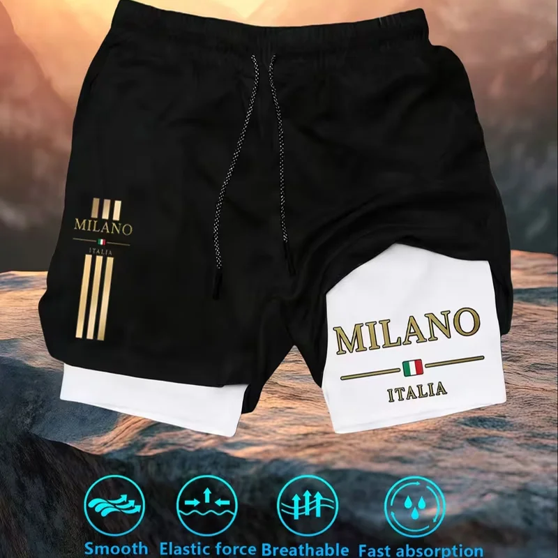 Shorts de sport double couche pour hommes, 2-en-1, pour marathon, fitness, course à pied, gym, basketball, multi-poches
