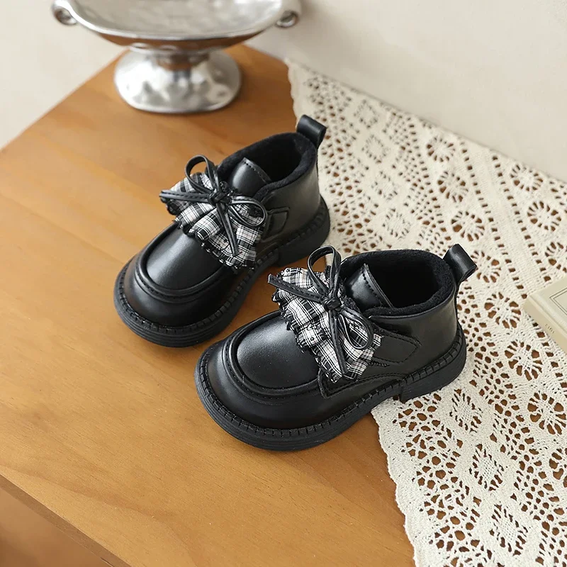 Mumoresip Children Winter Princess Ankle Boots Girls Non-slip Cotton Boots Wedding Party Kids Fleece Lined Boots with Sweet Bow