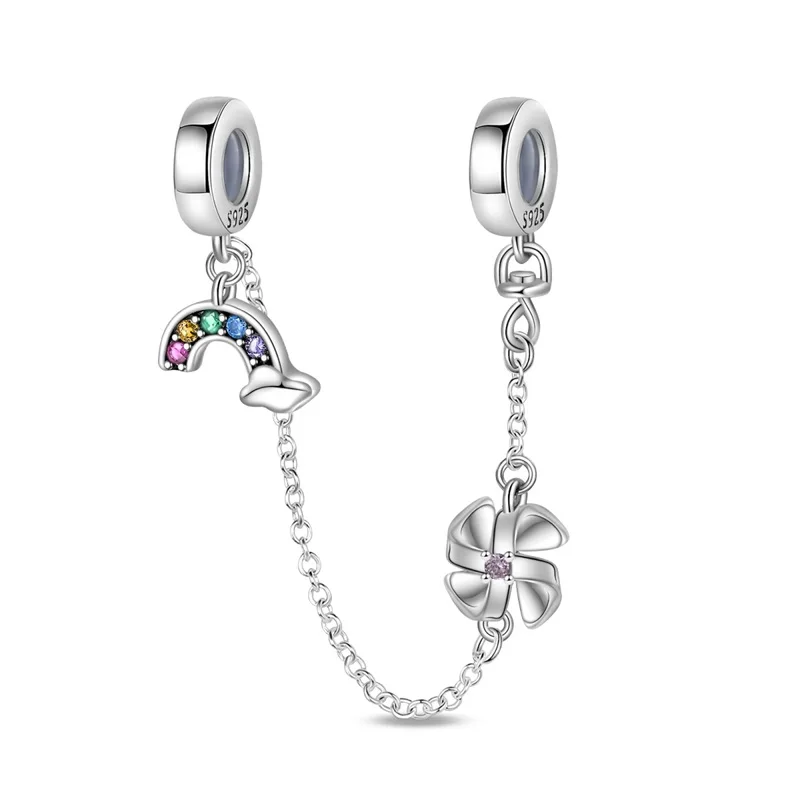 925 Sterling Silver Windmill Rainbow Charms Safety Chain Fit 3mm Original Bracelet DIY Women Fashion Anniversary Jewelry Gifts
