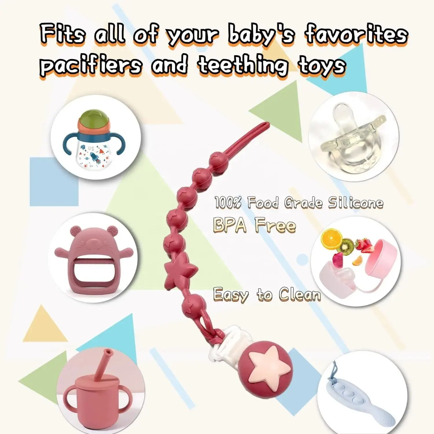 1PCS Promotional Food Grade Pacifier Hold Nipple Clips Chupetas Silicone Baby Pacifier Chain