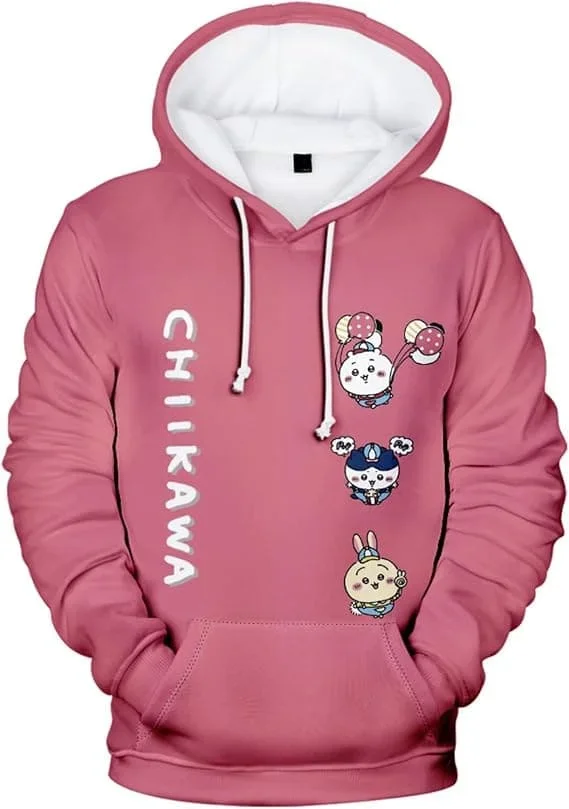 2027 Niedlicher Chiikawa Usagi Hamburger-Print Hoodie Anime Cartoon 3D Pullover Sweatshirt Langarm Freizeit Kapuzenpullover Familien-Set – Detail 8