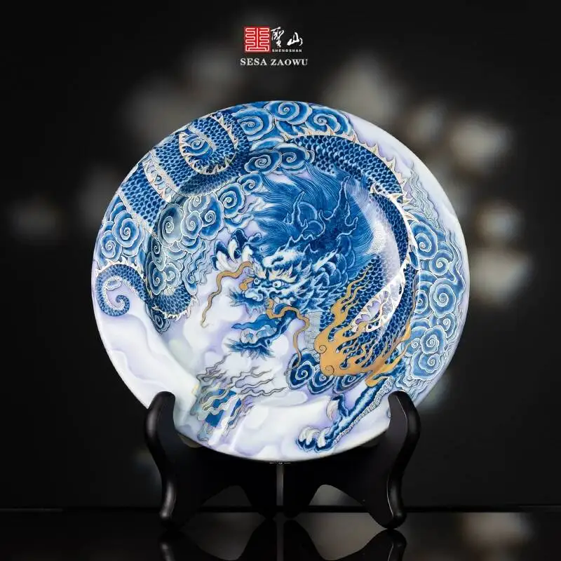 

Jianzhen Tang X Blue White Purple Air Aolong Gold And Silver Ashtray Classy Ceramic Cigar Cylinder Ornaments