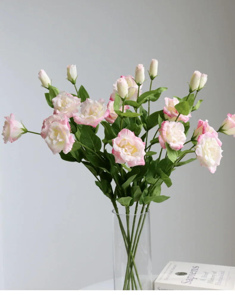 3 Stück 3-zackige Eustoma-Blumen, feuchtigkeitsspendende künstliche Lisianthus-Blumen, Innendekoration, Azaleen für Hochzeitsfeier, Foto-Requisiten – Detail 1